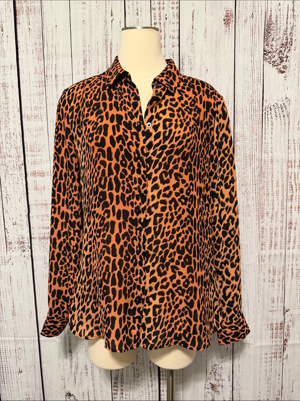 Scotch & Soda Orange and Black Leopard Print Button-Down Blouse